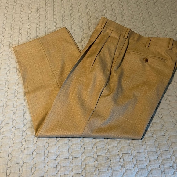Zanella SHORT Elegant Pleated Tan plaid Pleated Trousers 34X26 - Picture 11 of 13